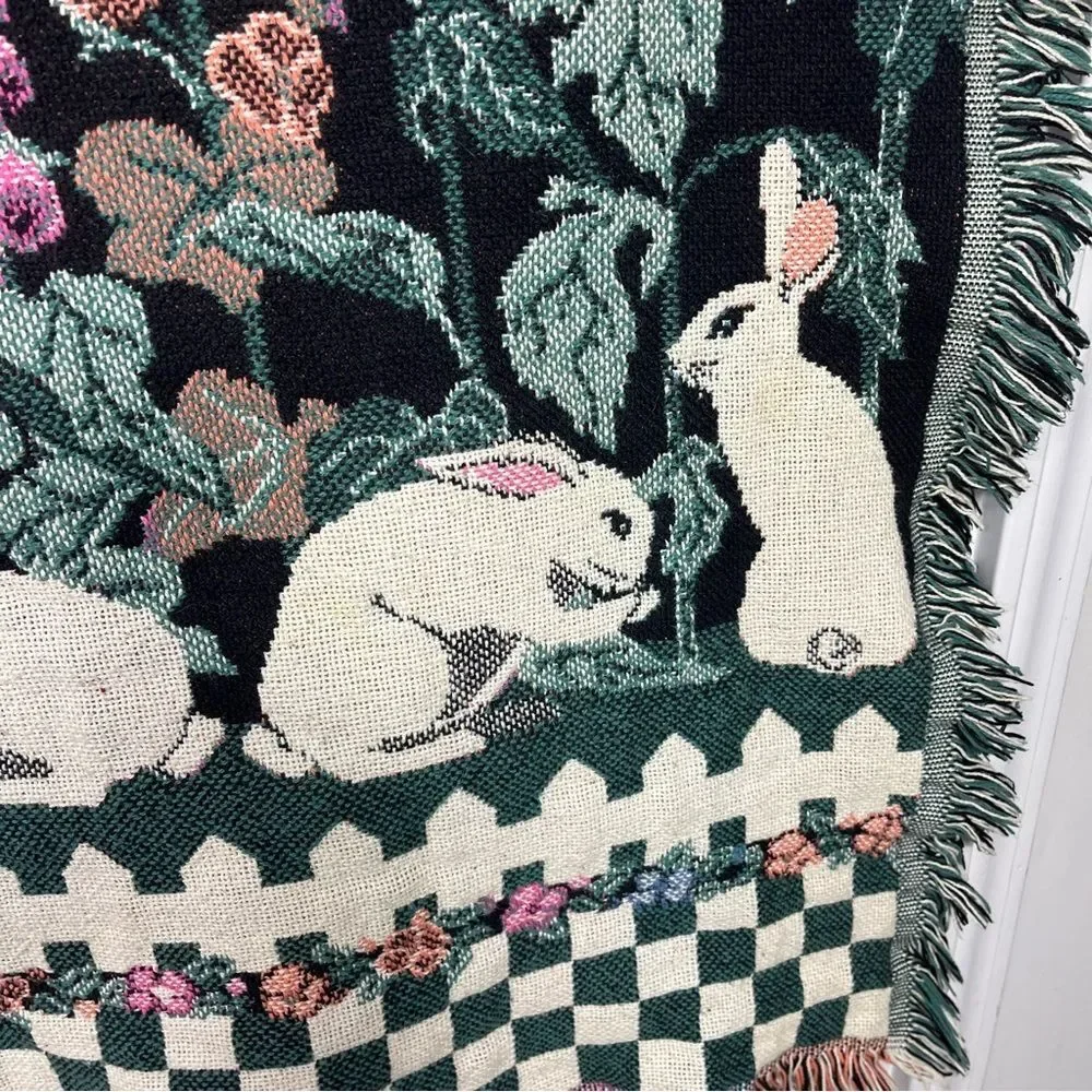 Claire Murray Tapestry Blanket Throw Easter Rabbit Cottage 46 x 63 Vintage